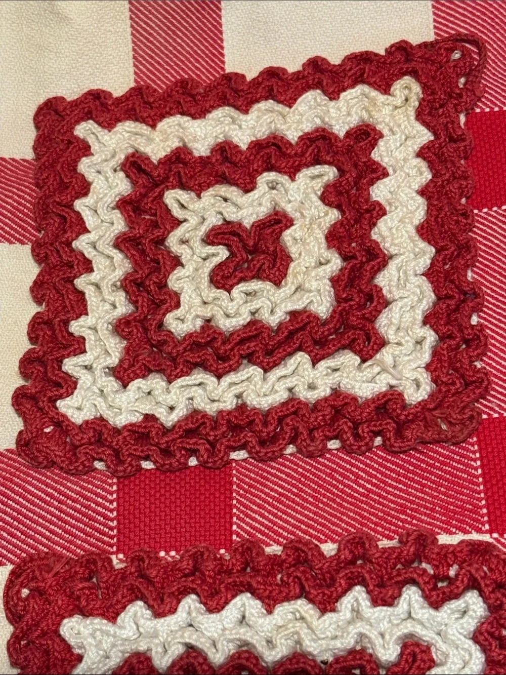 Handmade Crocheted Hot Pads -Red and Cream